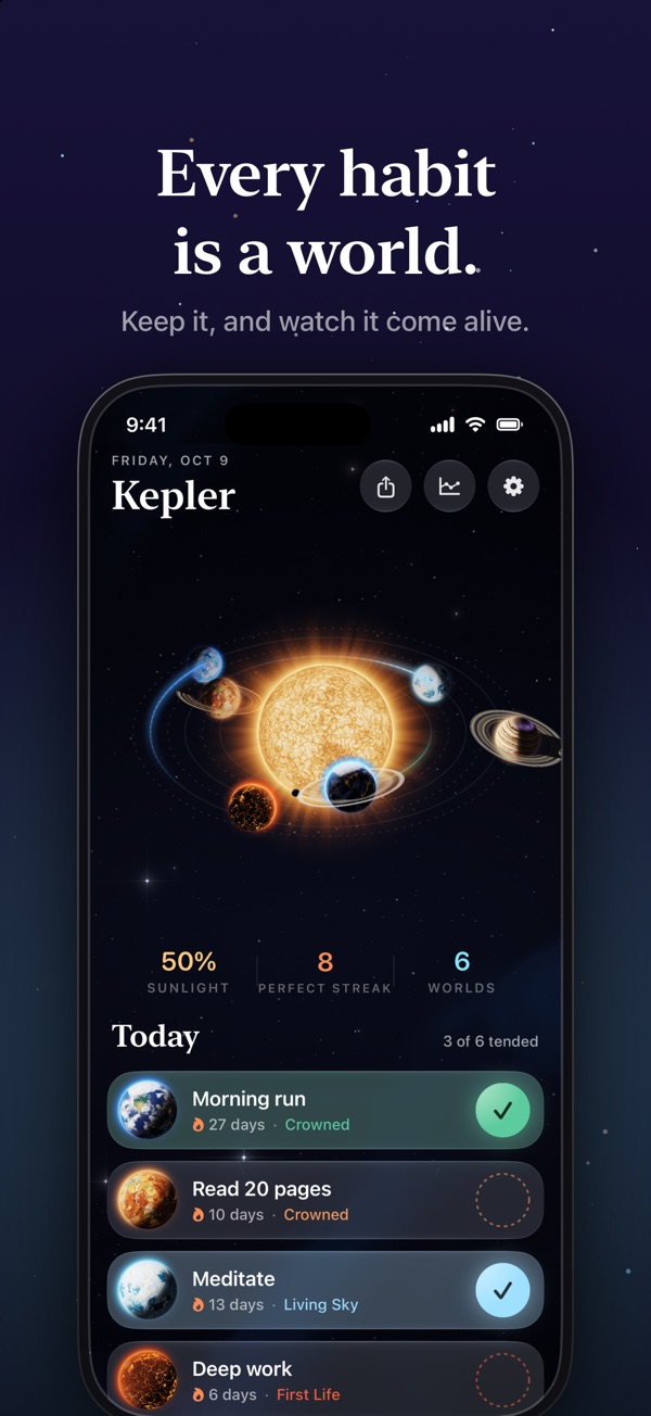 A star system with planets in orbit and today's habits below